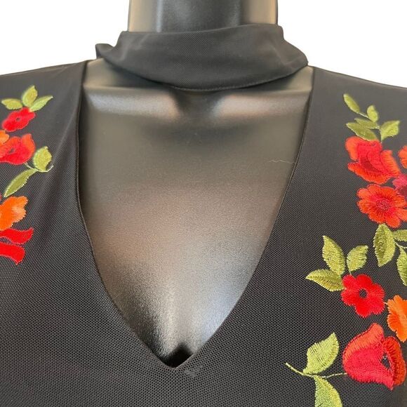 Bebe Mock Neck Floral Embroidered Mesh Dress - Picture 5 of 14